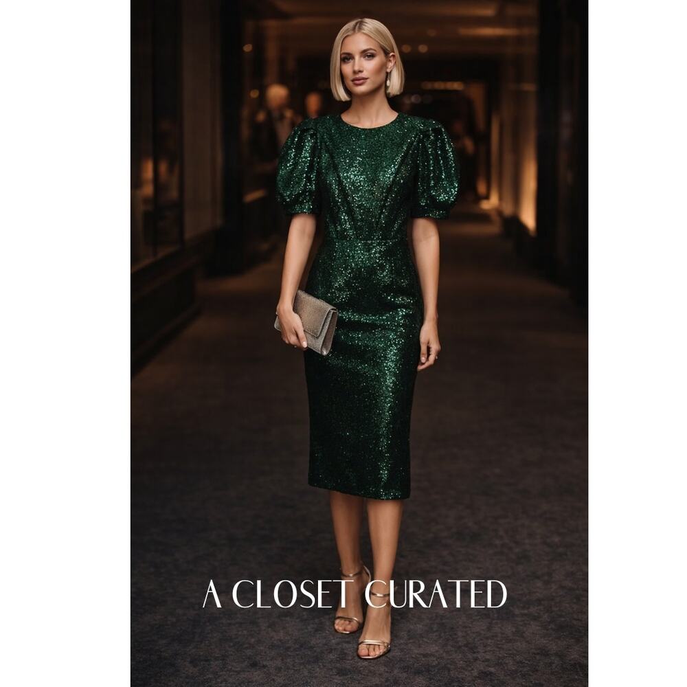 Rachel Parcell Bias Sequin Sheath Dress XS Green NWT